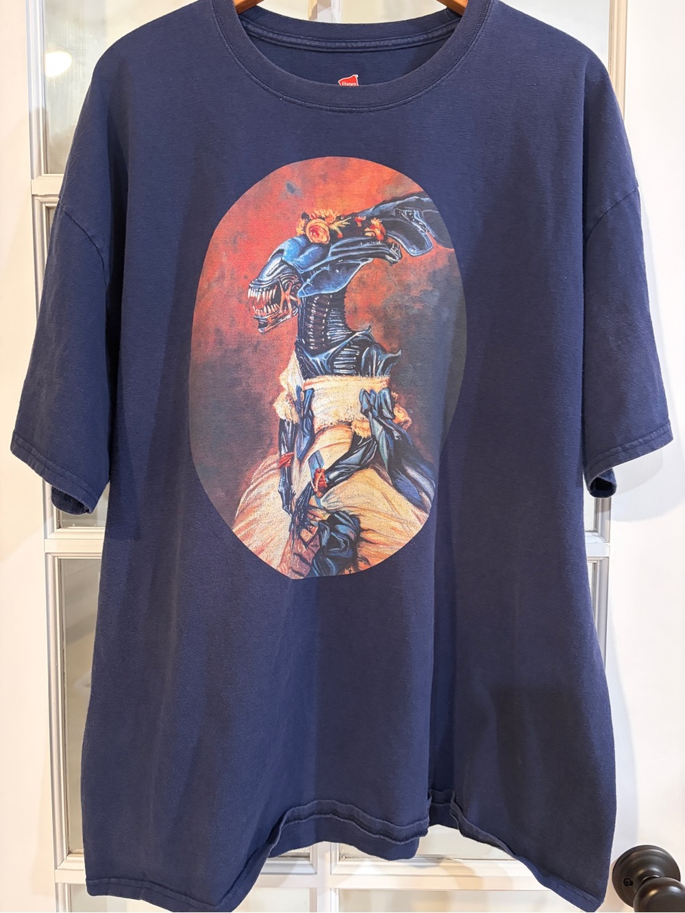 Alien Xenomorph Navy Blue Graphic Tee Victorian Portrait Gothic Surreal Crewneck